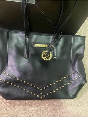 19V69 Italia Black Studded Tote Bag Gold Hardware Versace 1969 Sportivo